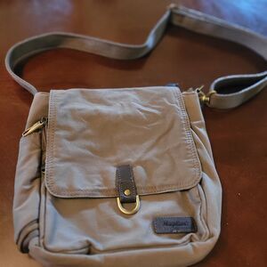 Magellan's Canvas Crossbody Ttavel Messenger Bag Gray Bottle Holder